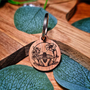 " Floral Bumble Bee" Wooden Dog Tag