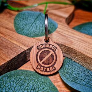 "Squirrel Patrol" Wooden Dog Tag