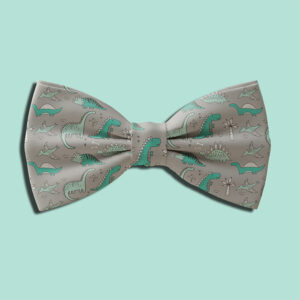 Grey with Green Dinosaur Bow Tie