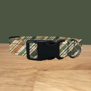 Cream, Green and Brown Tartan Dog Collar