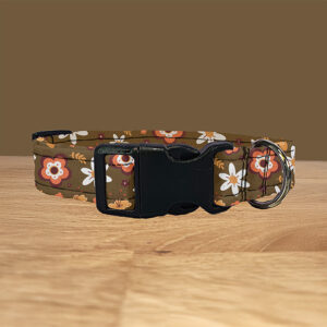 Brown Retro Floral Dog Collar