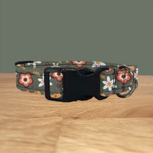 Green Retro Floral Dog Collar