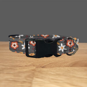 Grey Retro Floral Dog Collar